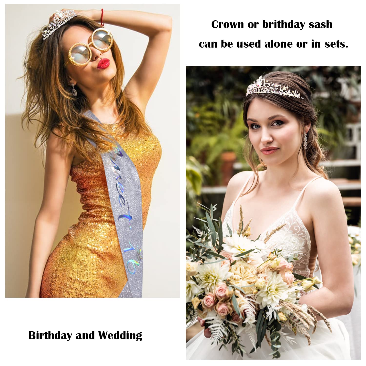 Sweet 16 Birthday Decorations Set - Silver Tiara & Sash for Girls | 16th Birthday Party Supplies, Women's Birthday Crown & Gifts | Perfect for Sweet Sixteen Celebrations, Quinceañeras & Special Milestone Parties