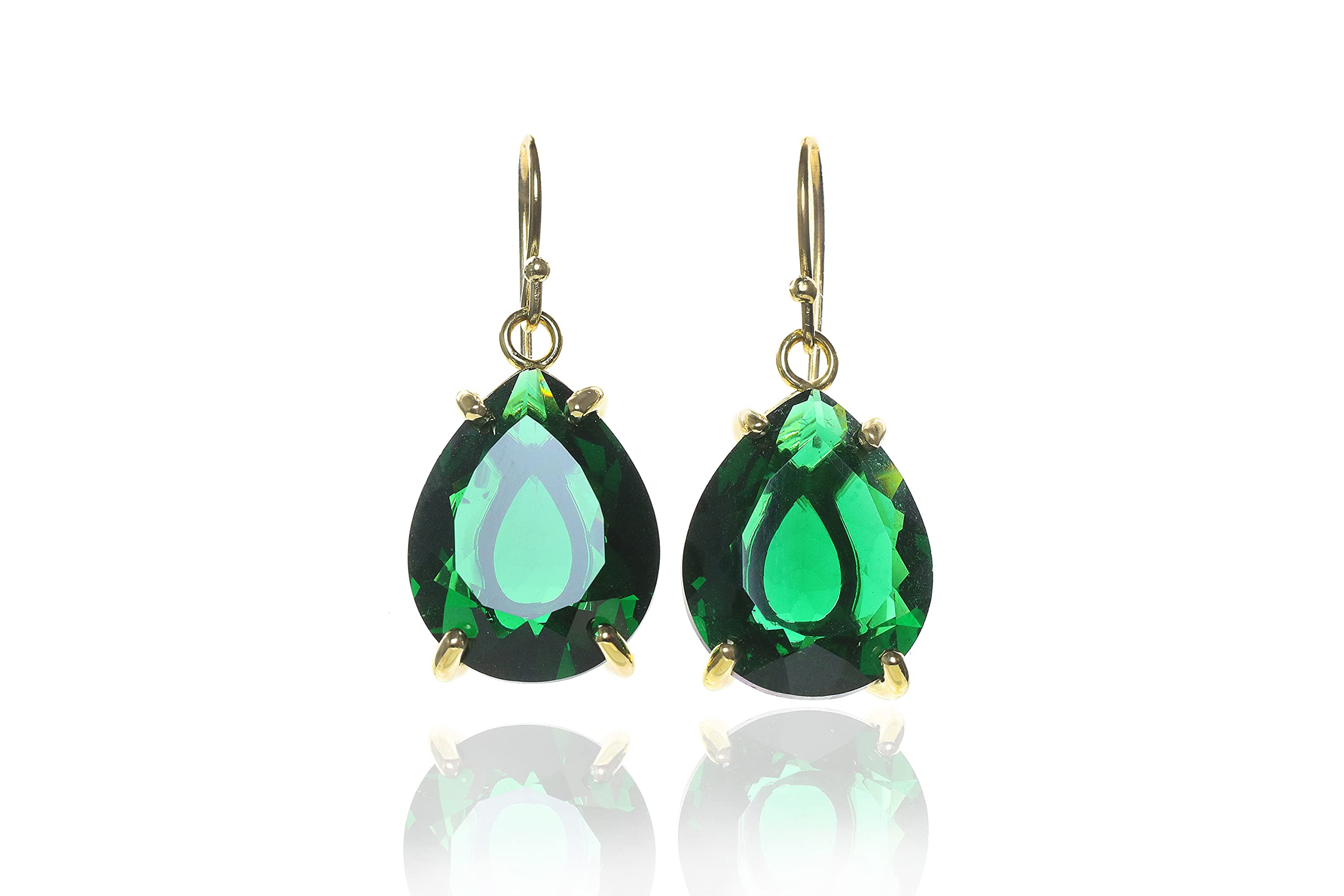 Emerald Pear Shaped Earrings for Women - Handmade May Birthstone Jewelry - Artisan Statement Fashion Earrings - Perfect Gift with Fancy Box for Birthday, Anniversary & Special Occasions