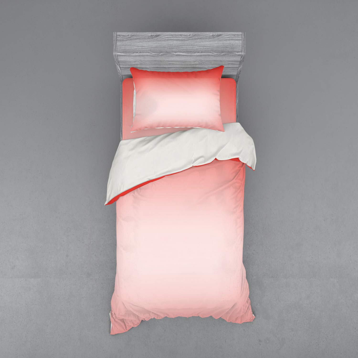 Ambesonne Peach Bedding Set - Abstract Ombre 3-Piece Duvet Cover with Sham & Fitted Sheet, Twin Size, Coral & Dark Coral - Feminine Dreamy Art Print Bedroom Decor for Girls & Teens