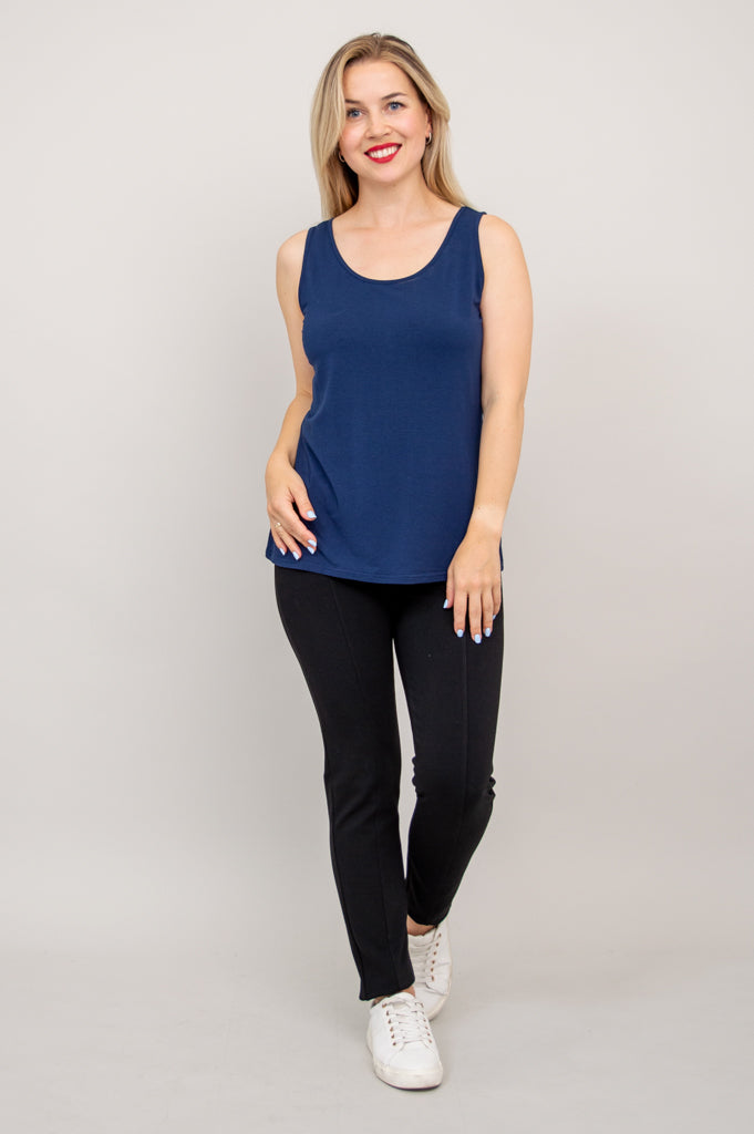 Avalon Organic Bamboo Tank Top - Women's Indigo Blue Casual Sleeveless Shirt for Yoga, Travel & Summer Outfits