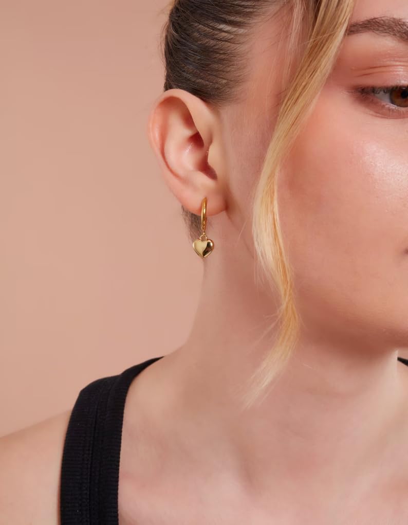 18K Gold Filled Tiny Heart Drop Dangle Earrings for Women - Elegant Huggie Hoop Earrings, Dainty Gold Jewelry Gift for Her | Perfect for Date Night, Parties & Everyday Wear