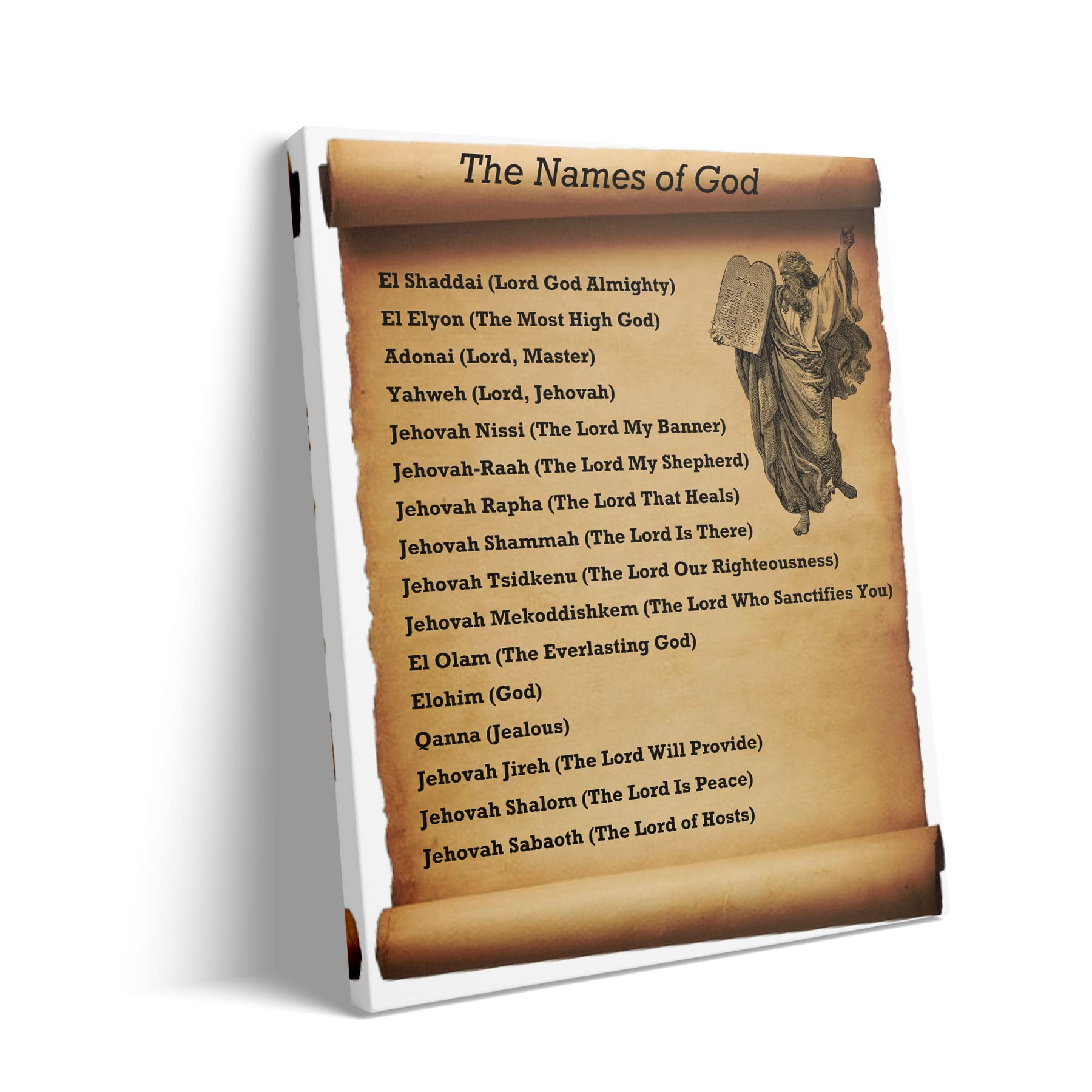 Names of God Framed Poster - Old Testament Biblical Meanings Canvas Wall Art - Christian Home Decor with Bible Verse - 8x10 Inches - Perfect for Church, Prayer Room & Faith-Based Gifts