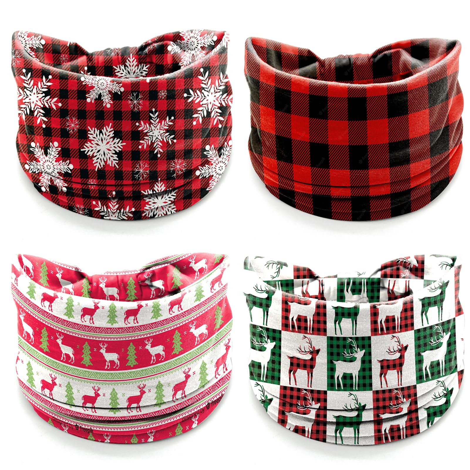 4Pcs Christmas Headbands for Women - Snowflake Plaid Holiday Hair Bands, Festive Gift Hair Accessories for Xmas Party, Family Gathering & Holiday Photos (Red Plaid)
