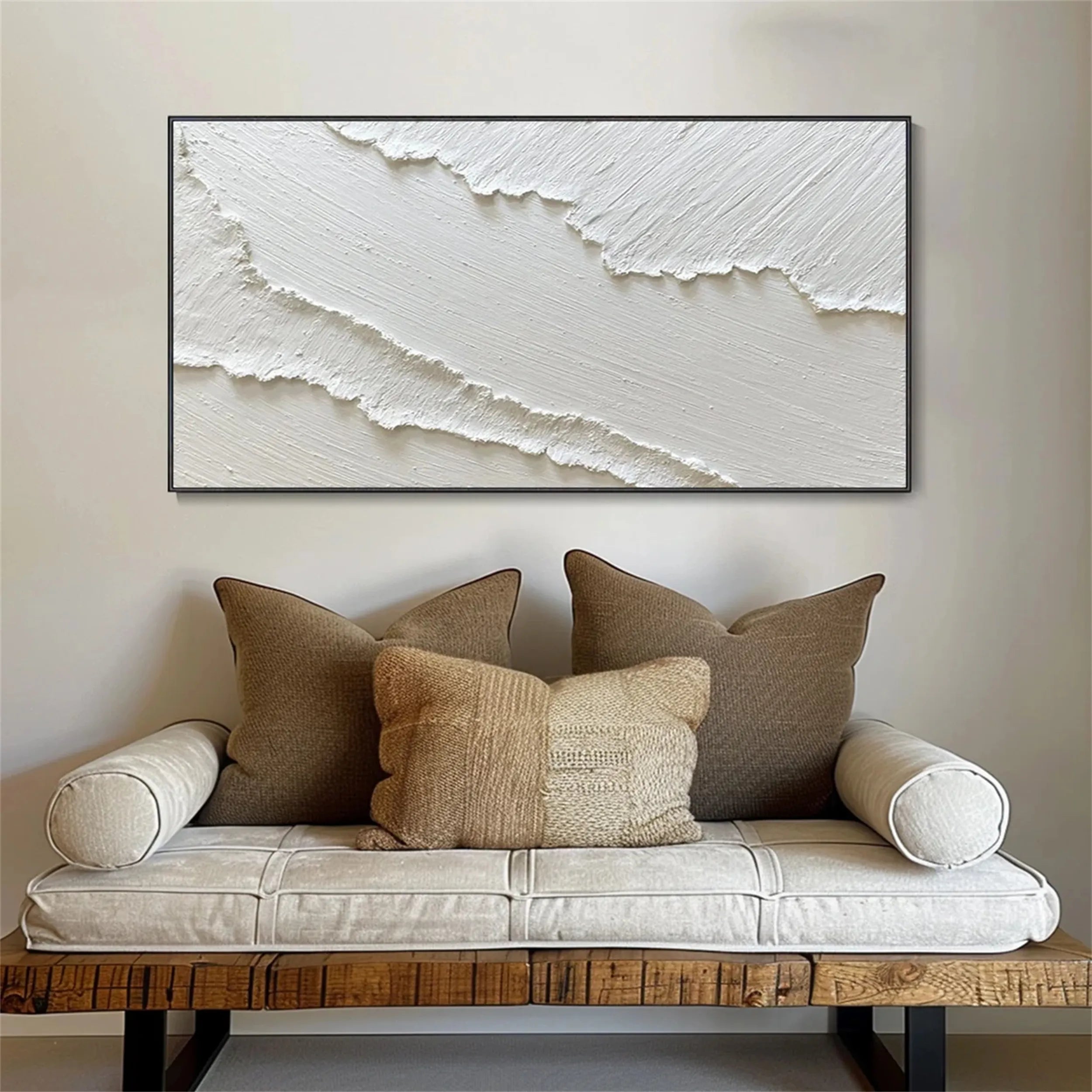 White Minimalist Textured Painting Canvas - Modern Abstract Wall Art for Living Room & Bedroom Decor | Premium Quality #MM193 | Perfect for Home, Office & Gallery Display