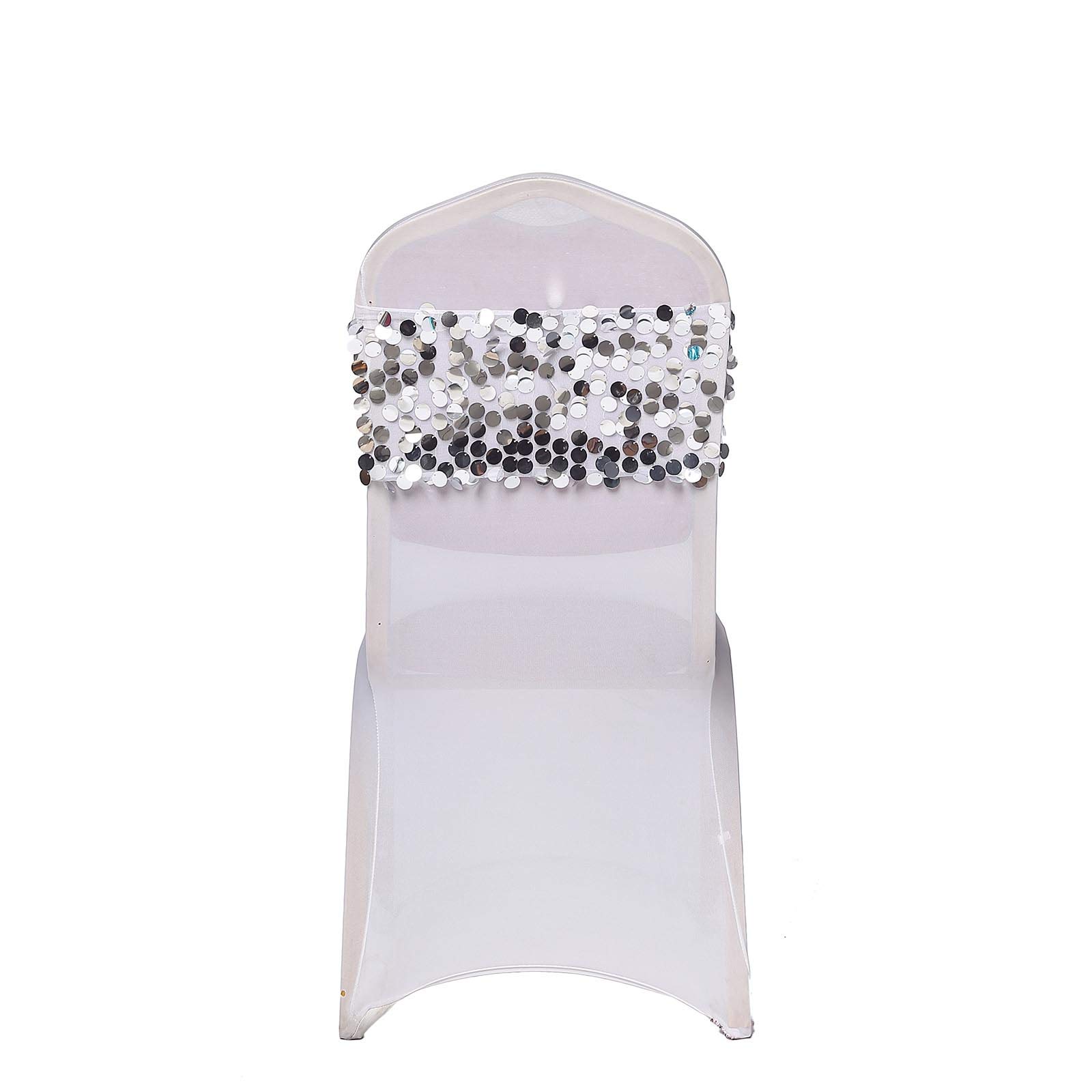 50 Pcs 10-Inch Wide Silver Sequin Chair Sashes for Wedding, Party, Banquet & Home Decor - Elegant Table Runner & Chair Cover Accessories