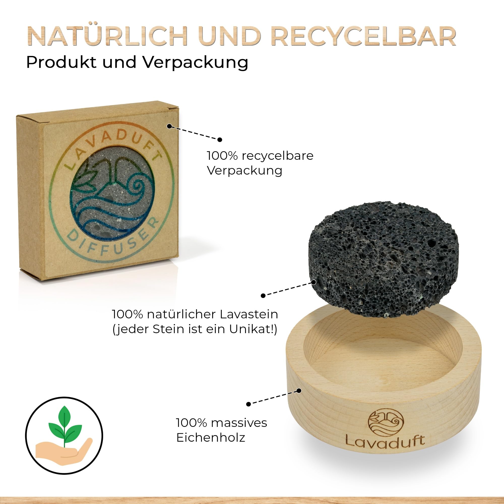 LAVADUFT® Natural Lava Stone Essential Oil Diffuser - Aromatherapy Diffuser for Home, Office, Car, Bedroom, Living Room, Bathroom | Relaxation, Stress Relief & Better Sleep