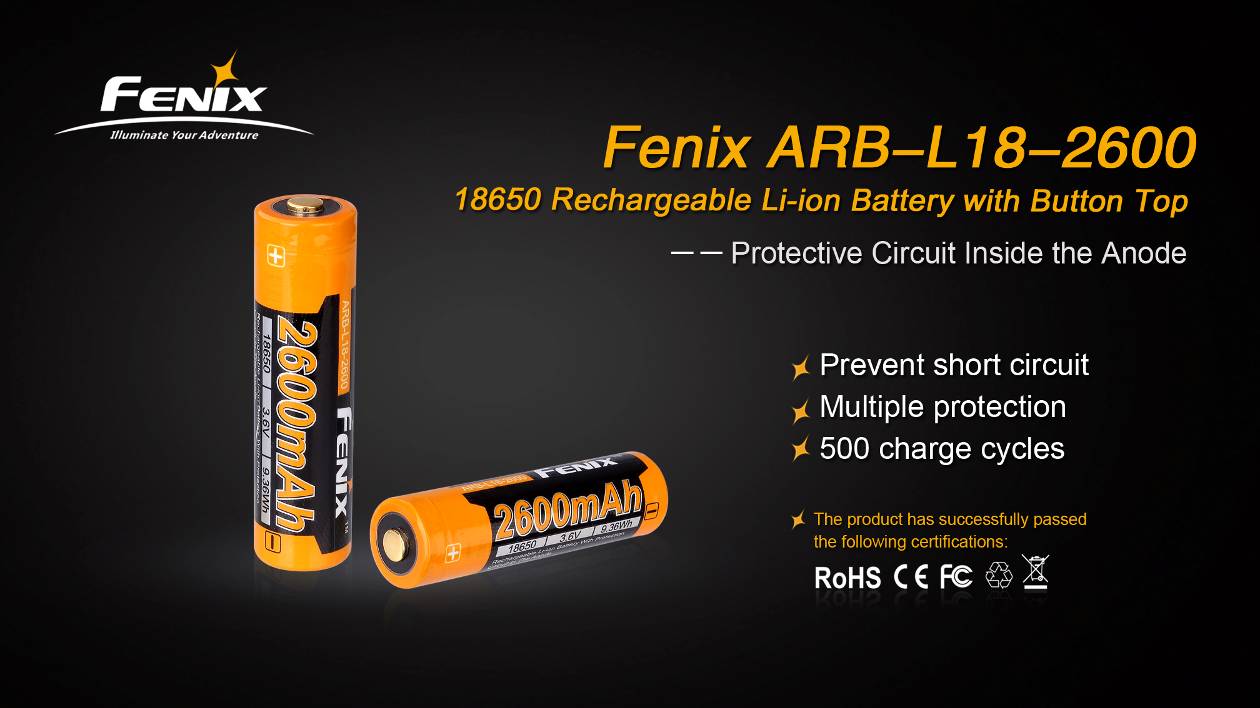 Fenix ARB-L18 2600mAh High Capacity Rechargeable 18650 Lithium Battery - Perfect for Flashlights, Headlamps & Outdoor Gear