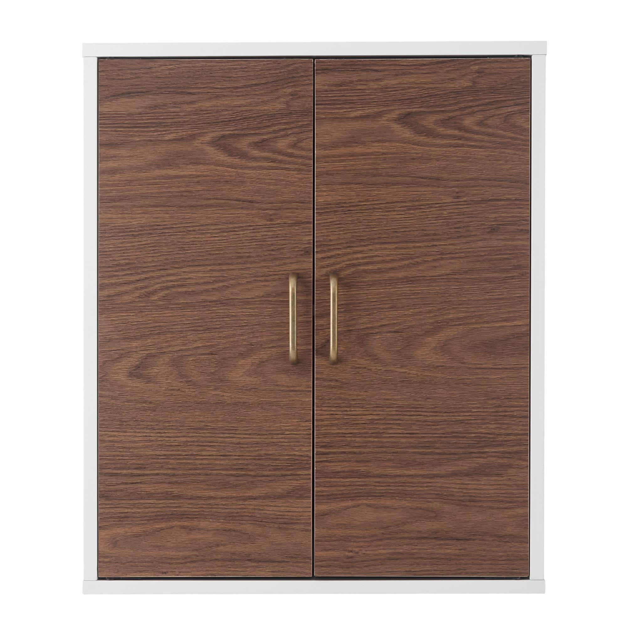 Teamson Home Wooden Bathroom Wall Cabinet - Wall Mounted Medicine Storage with Adjustable Shelf, Walnut & White Two-Door Design for Bathroom Organization & Space Saving