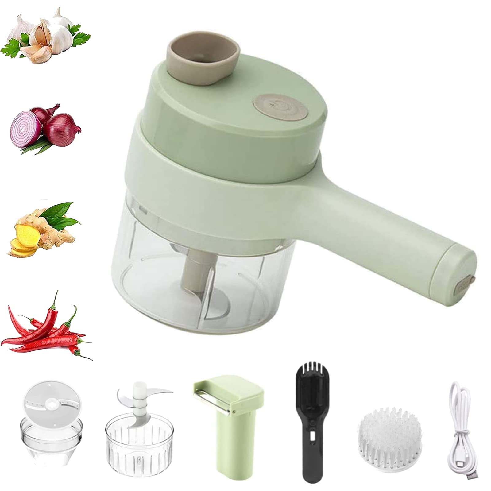 4-in-1 Wireless Electric Food Chopper & Vegetable Cutter Set - Mini Handheld Garlic Masher, Slicer Dicer & Mixer for Kitchen - Perfect for Chopping Onions, Mincing Garlic, Preparing Baby Food & Meal Prep