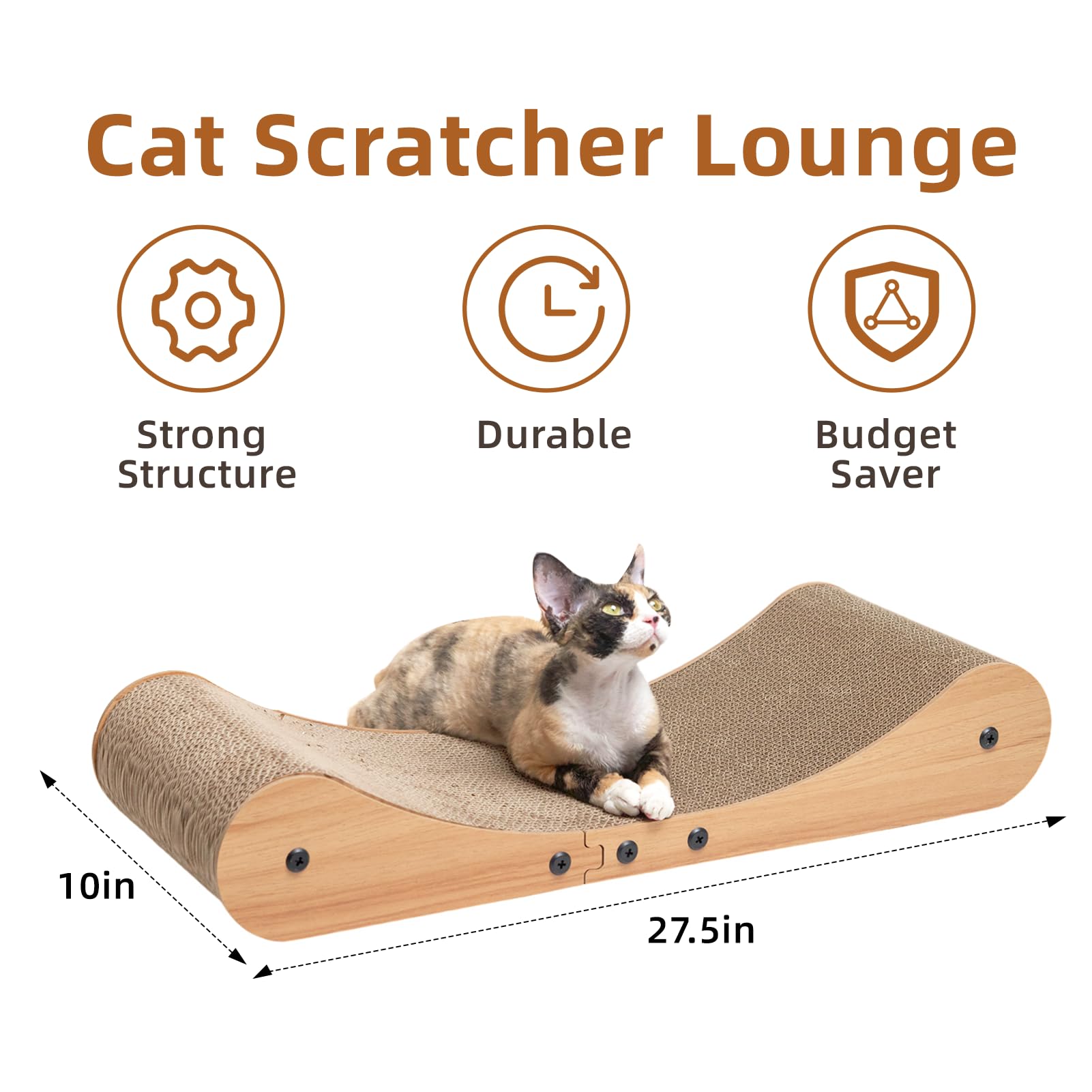 Extra Large Cat Scratcher Cardboard Bed - 27.5 Inch Cat Scratch Sofa & Lounge for Indoor Cats, Durable Scratching Board (27.5x10 Inches) - Perfect for Playtime, Napping & Protecting Furniture
