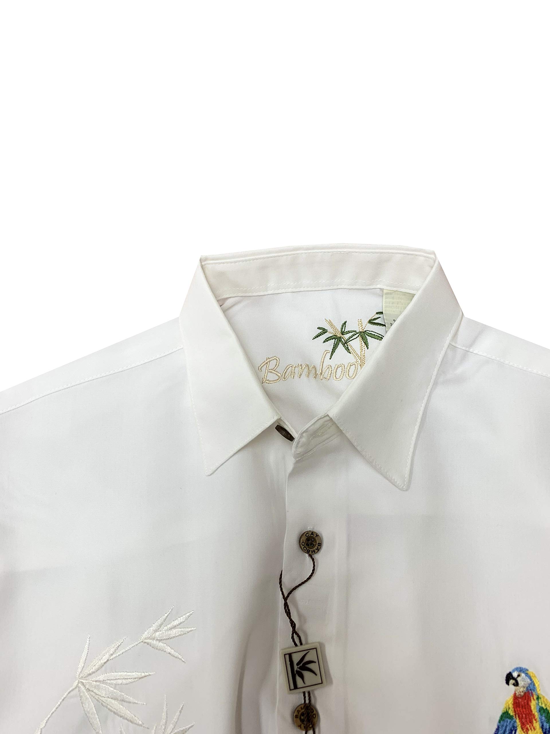 Bamboo Cay Embroidered Men's Short Sleeve Hawaiian Shirt with Flying Parrots - Tropical Button Down Casual Shirt for Beach Vacation, Summer Party & Island Getaway