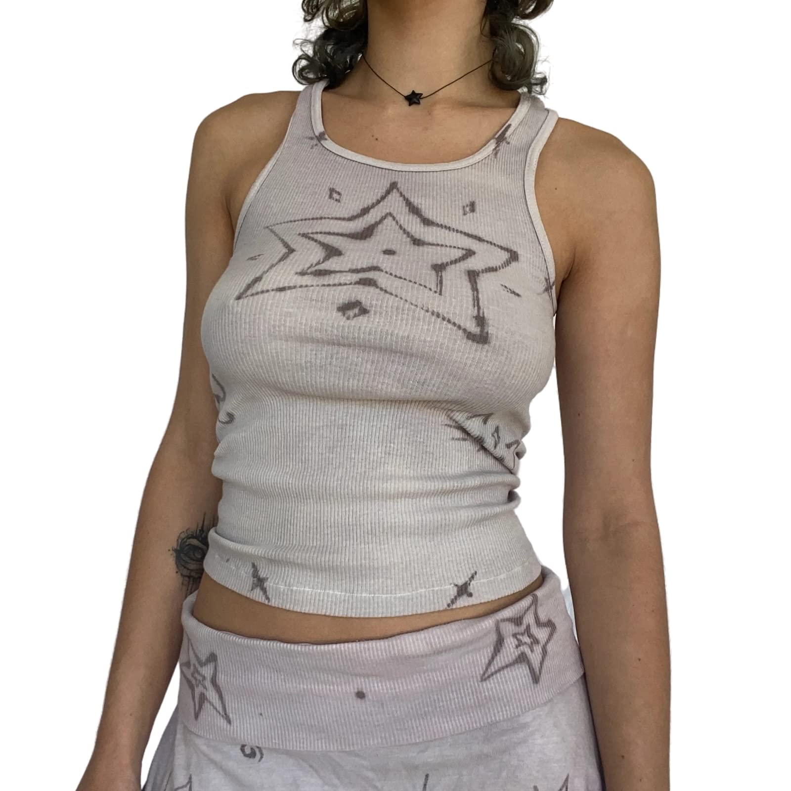 Vintage Star Print Women's Sleeveless Crop Tank Top - Retro Rock Music Graphic Tee for Concerts & Y2K Fashion | Casual Wear, Music Festivals & Street Style Outfits