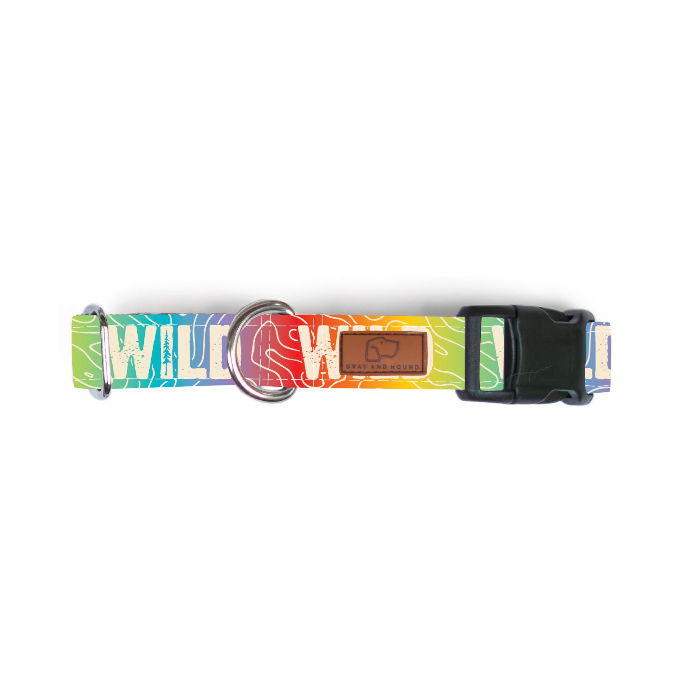 Rainbow Topo Wild Dog Collar - Special Edition Waterproof Reflective Pet Collar for Medium & Large Dogs - Perfect for Hiking, Camping & Night Walks