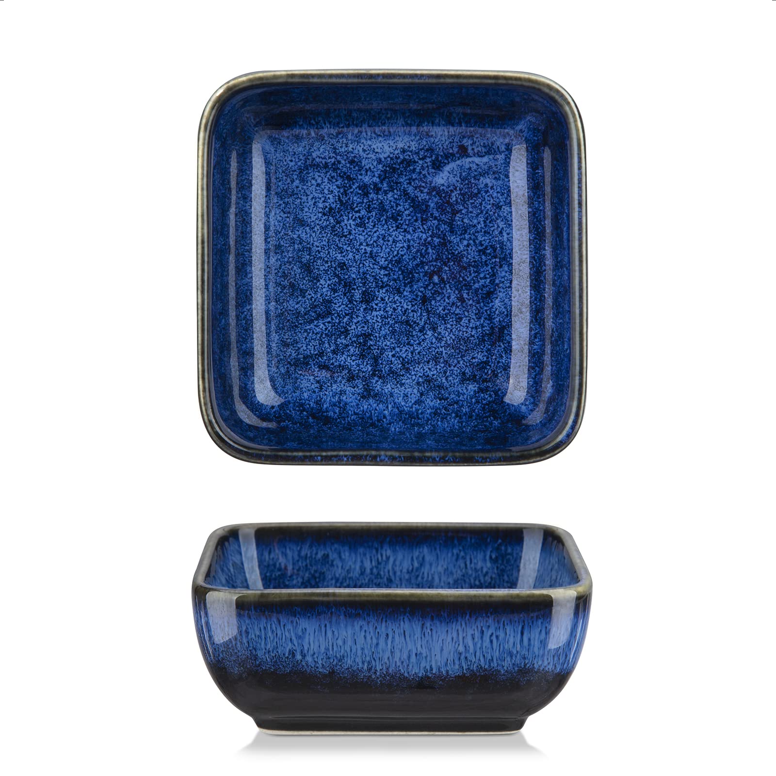 Vancasso Stern 4-Piece Blue Stoneware Appetizer Plates Set - 3.7 Inch Small Serving Dishes for Tapas, Sushi, Desserts & Party Snacks