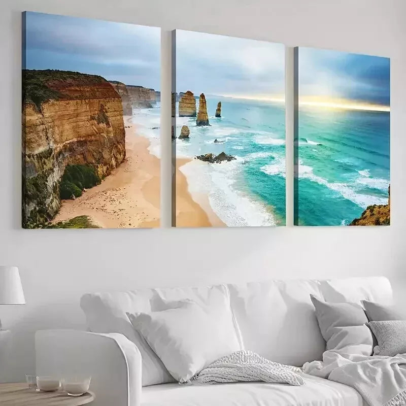 3-Piece Seaside Beach Canvas Wall Art Set - Framed 50x70cm High Quality Print - 100% Australian Made - Ready to Hang - Perfect for Living Room, Bedroom & Coastal Home Decor