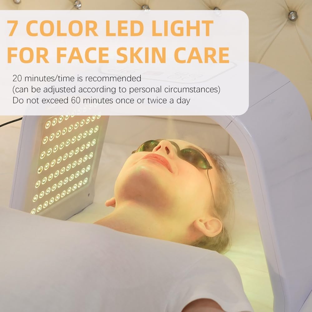 7 Color LED Light Therapy Device for Face - Red Light Beauty Machine with Spray, Professional PDT Facial Skin Care for Anti-Aging & Acne Treatment - Perfect for Home Spa & Salon Use