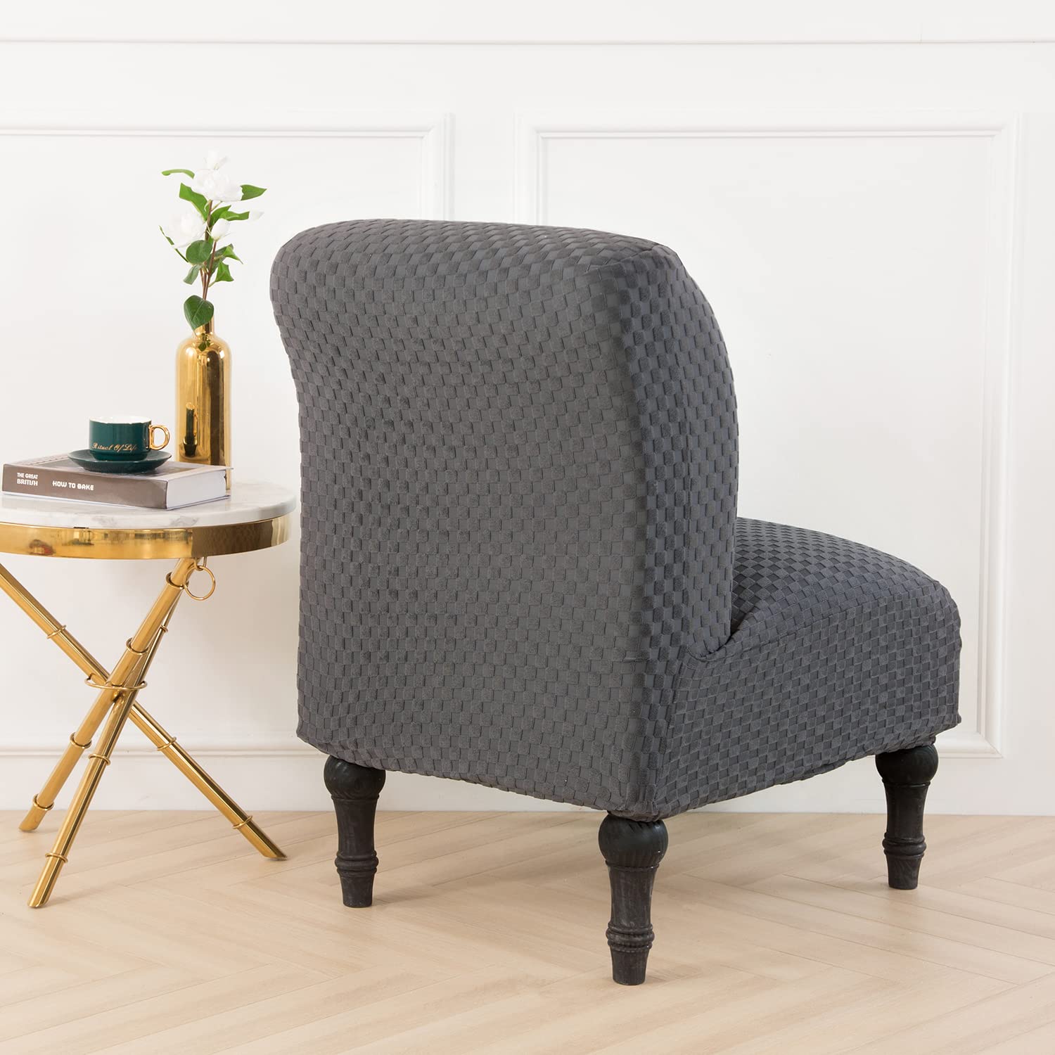 Stretch Jacquard Armless Accent Chair Slipcover - Washable Furniture Protector for Slipper Chairs Without Arms (Dark Grey, 1 Pack) | Perfect for Living Room, Bedroom & Home Decor