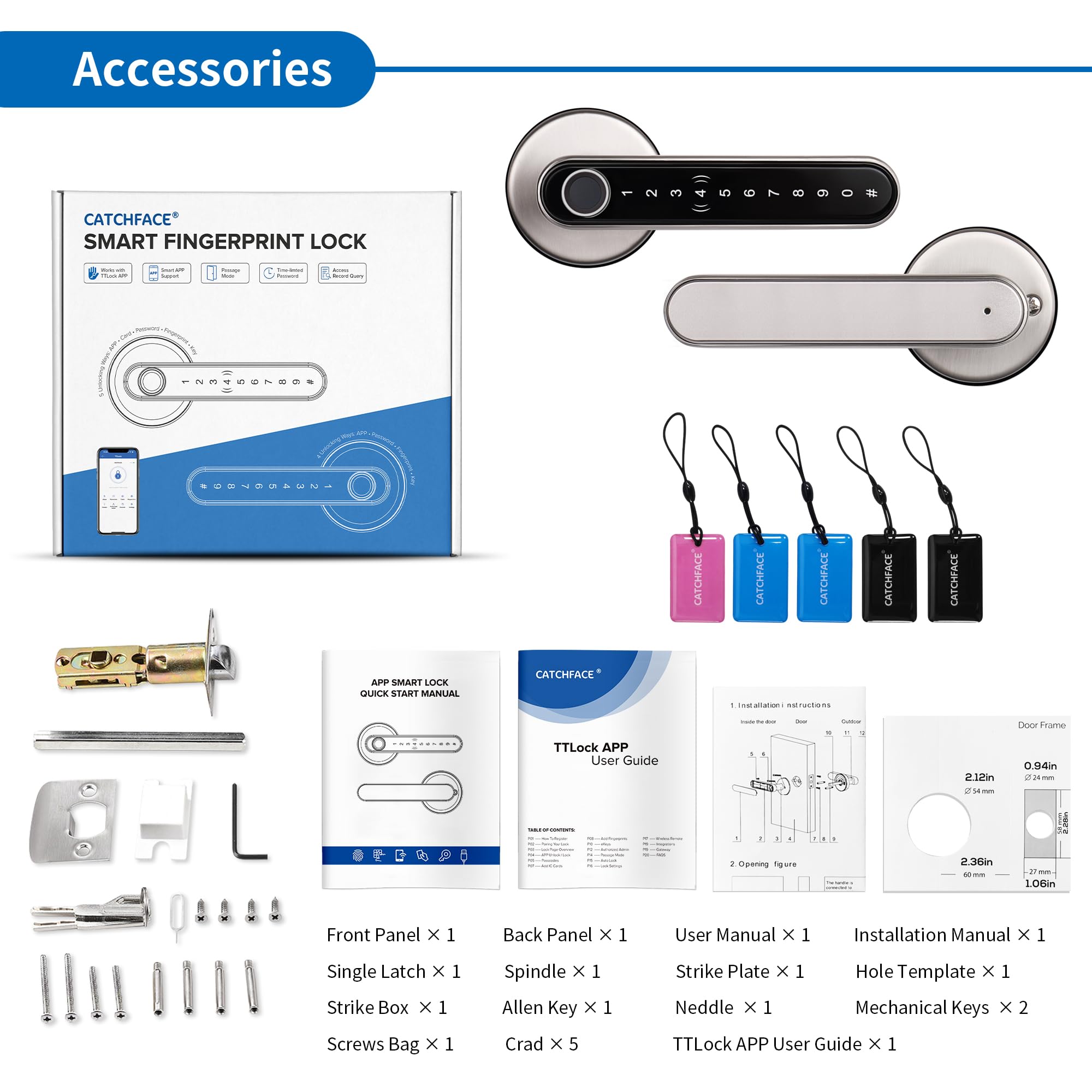 CATCHFACE Smart Fingerprint Door Lock - Keyless Entry Biometric Digital Deadbolt with WiFi & TTlock App - Satin Nickel Finish for Home, Office & Airbnb Security