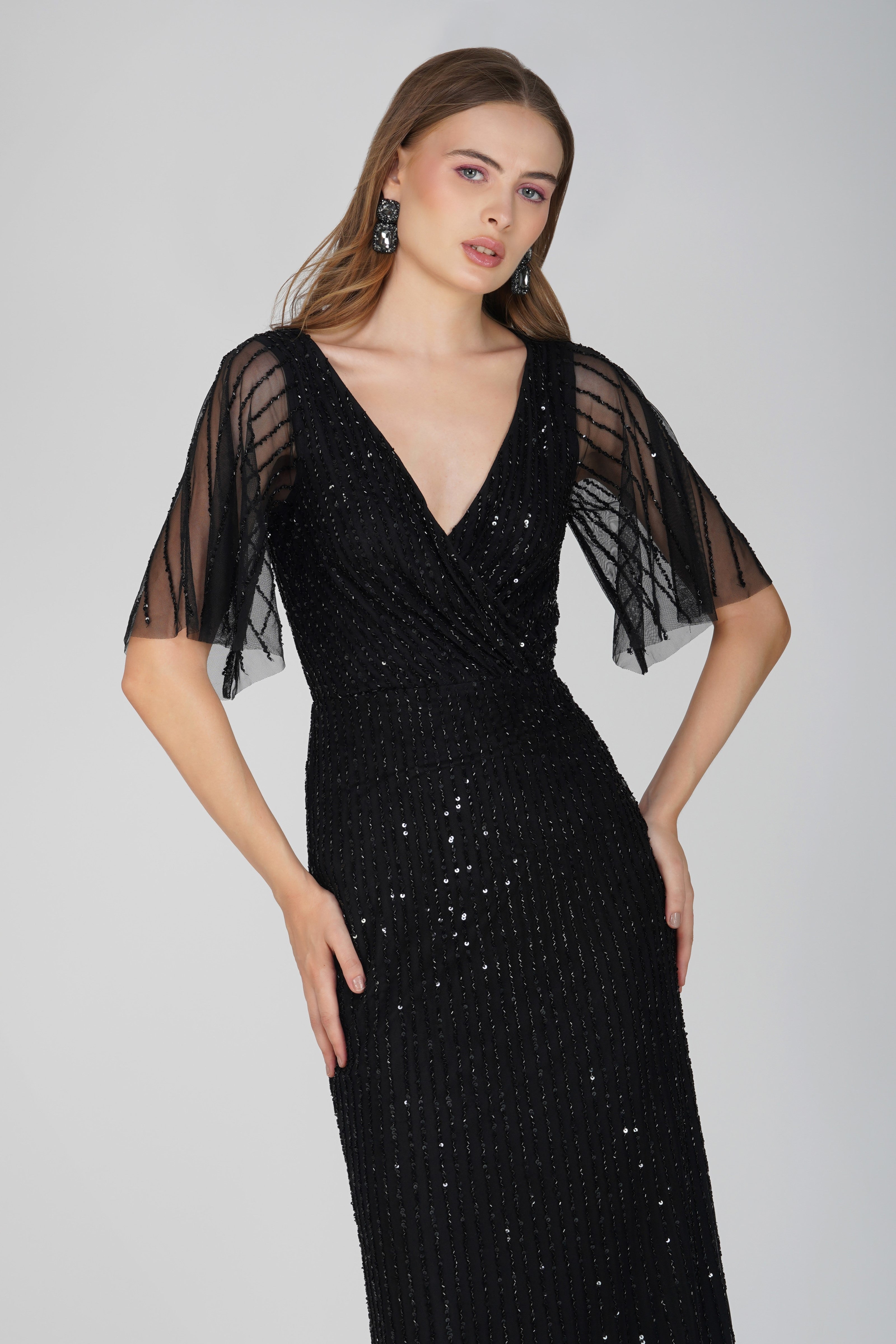 Elegant Black Embellished Maxi Dress for Women | Formal Evening Gown | Wedding Guest Dress | Party & Special Occasion Outfit