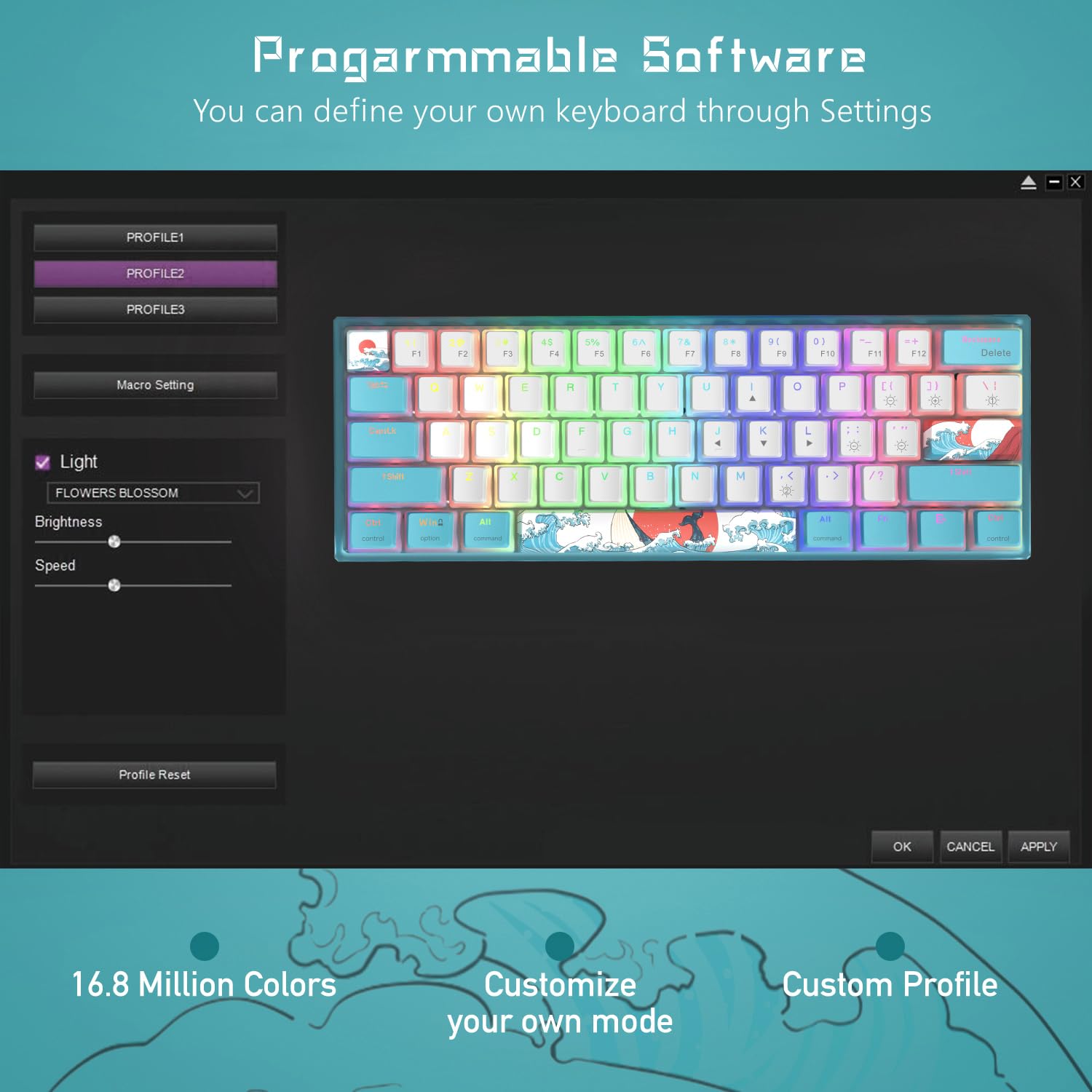 Womier WK61 60% RGB Mechanical Gaming Keyboard - Hot-Swappable, PBT Keycaps, Red Switch for PC Gamers