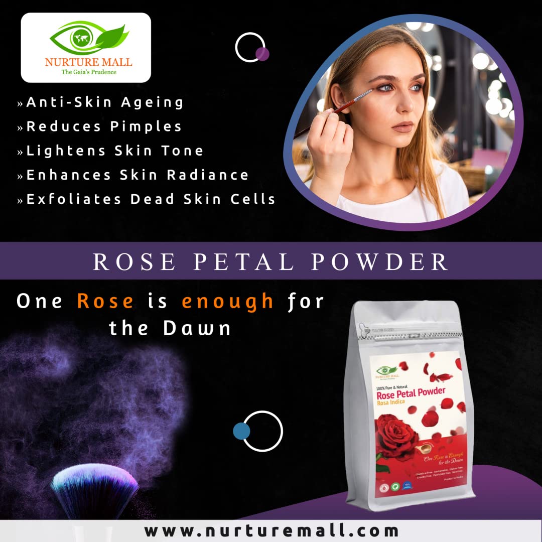 Nurture Mall Rose Petal Powder (200g) - Natural Face Mask for Glowing Skin, Dry Rose Petals Powder for Radiant Skin Care | DIY Facial Treatment, Spa Day at Home, Bridal Skincare Routine