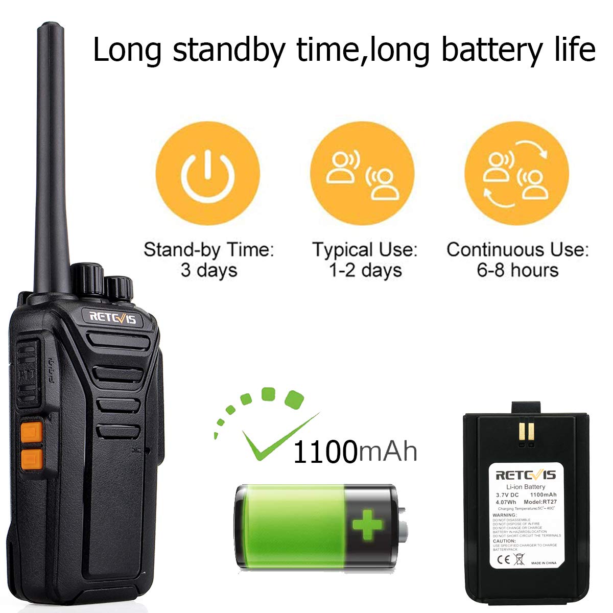 Retevis RT27 Professional PMR446 16-Channel Walkie Talkies - Rechargeable Long Range Two Way Radios with Earpiece (10 Pack, Black) - Ideal for School Communication, Retail Staff, Security Teams & Outdoor Activities