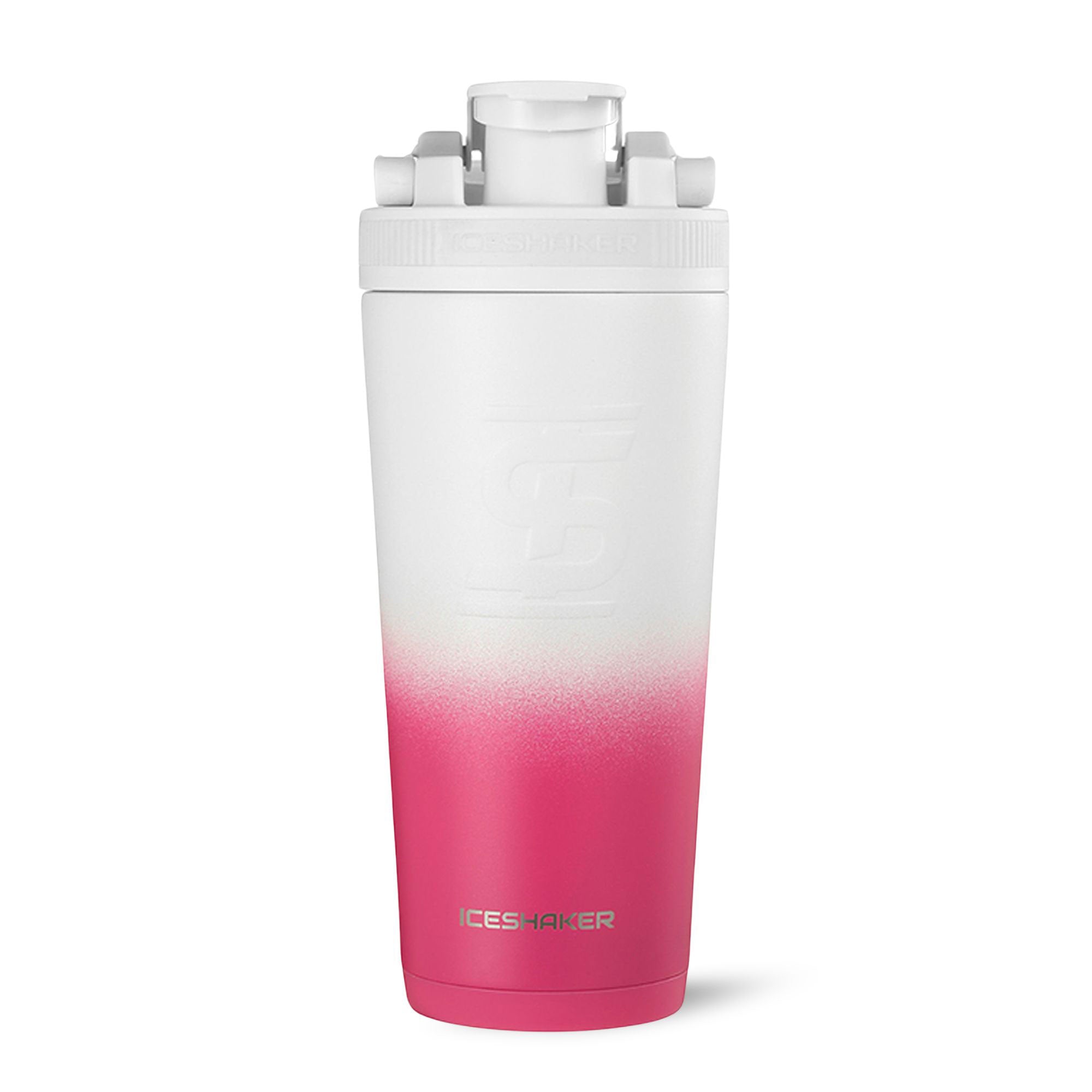 26oz Insulated Ice Shaker Bottle - Magenta & White Ombre Design for Gym, Workout & Protein Drinks | Leakproof & BPA Free