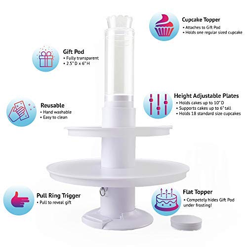 2 in 1 Popping Cake and Cupcake Stand with Pull-Ring Surprise - Perfect for Birthday Parties, Baby Showers & Special Celebrations