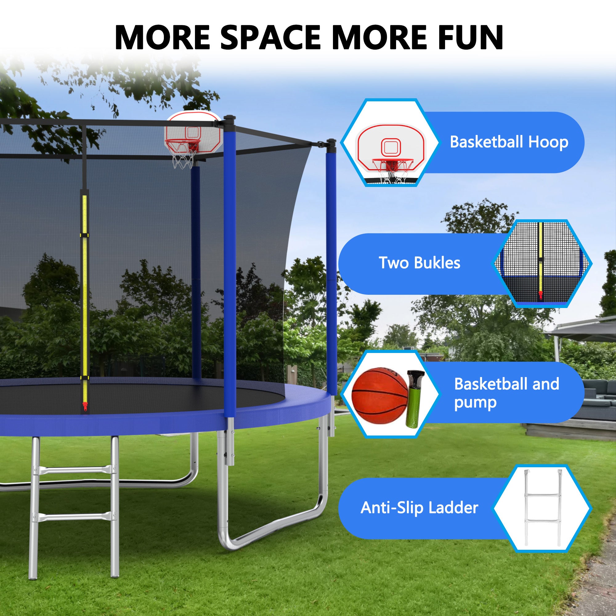 10FT Kids Trampoline with Basketball Hoop & Safety Enclosure - ASTM Approved Outdoor Bounce Play Set for Backyard Fun - Easy Assembly for Children's Playtime, Birthday Gifts & Family Activities