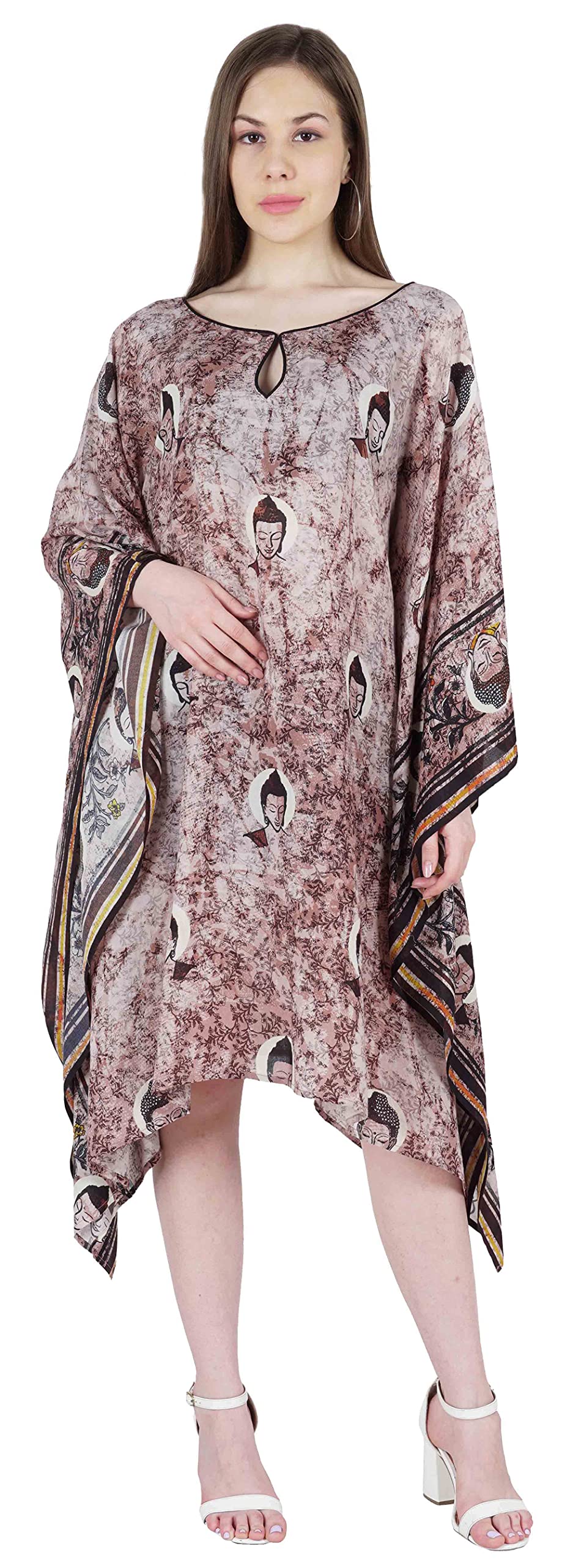 Women's Printed Short Kaftan Dress - Lightweight Beach Cover Up Swimsuit Dress for Summer Vacation, Pool Party & Boho Chic Outfits