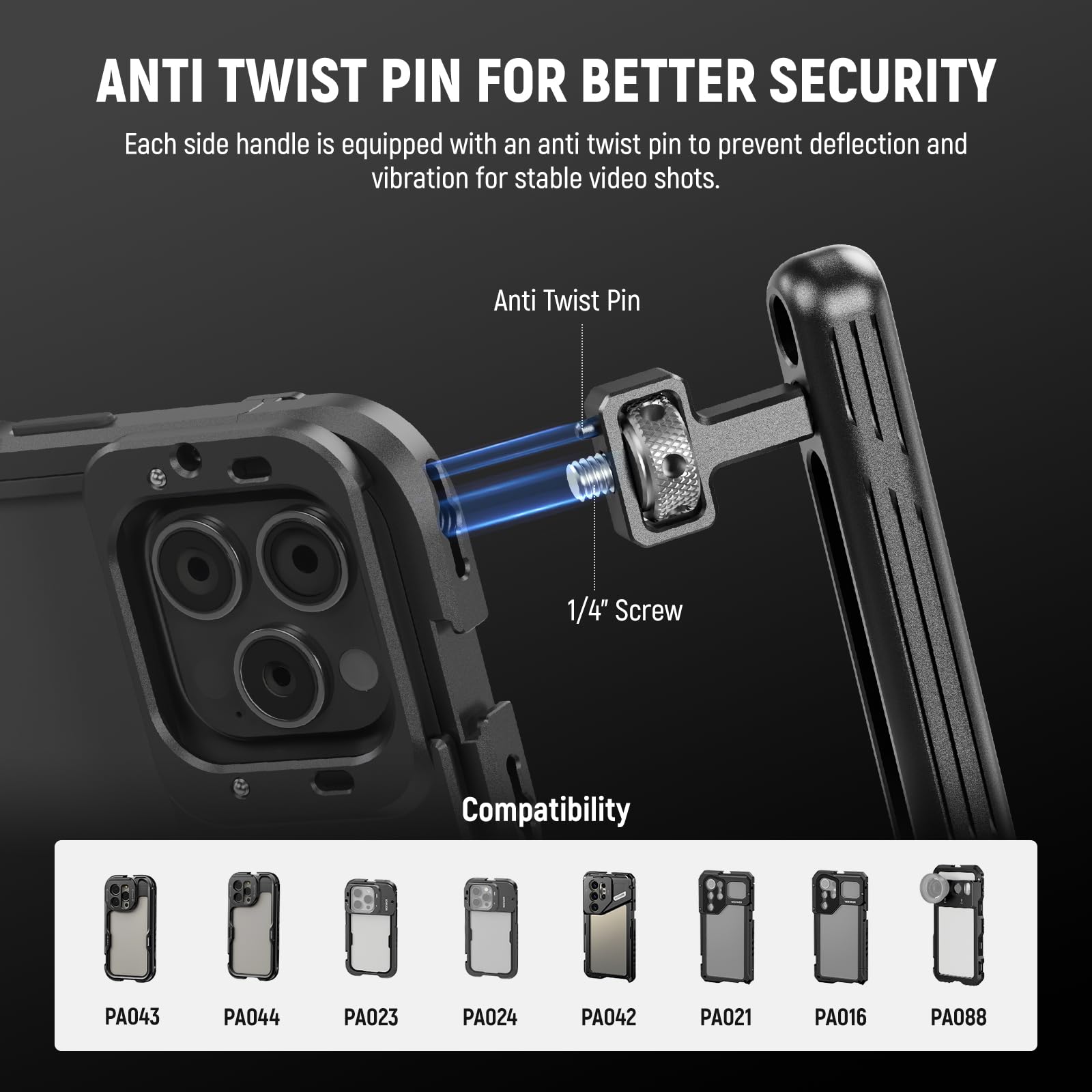 Neewer 2 Pack Rotatable Side Handle/Top Handle for iPhone 16 15 Pro Max & Samsung S24 S23 - 1/4