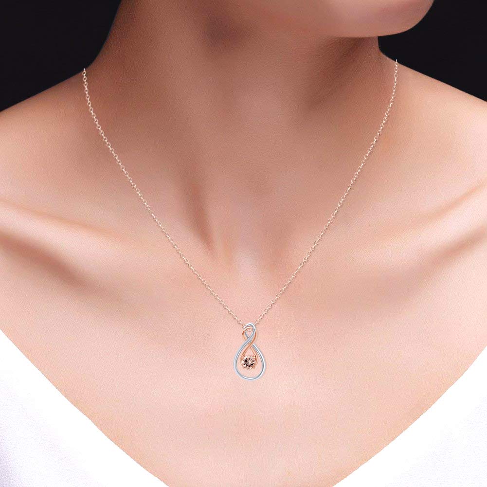 14K Gold Over Sterling Silver Morganite Infinity Pendant Necklace - 5MM Round 1/2 Cttw Gemstone, Two-Tone Design for Women | Valentine's Day Gift, Anniversary Present, Birthday Jewelry for Her | Perfect for Romantic Occasions & Everyday Elegance