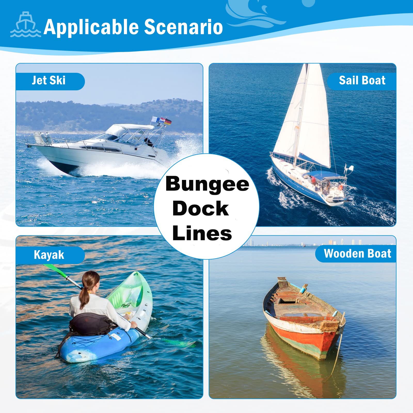 4-Pack Boat Dock Lines (4 Feet) - Heavy Duty Mooring Bungee Ropes for Jet Ski, Kayak, Pontoon & Power Boats - Durable Marine Accessories & Perfect Boating Gifts - Ideal for Docking, Anchoring & Securing Watercraft