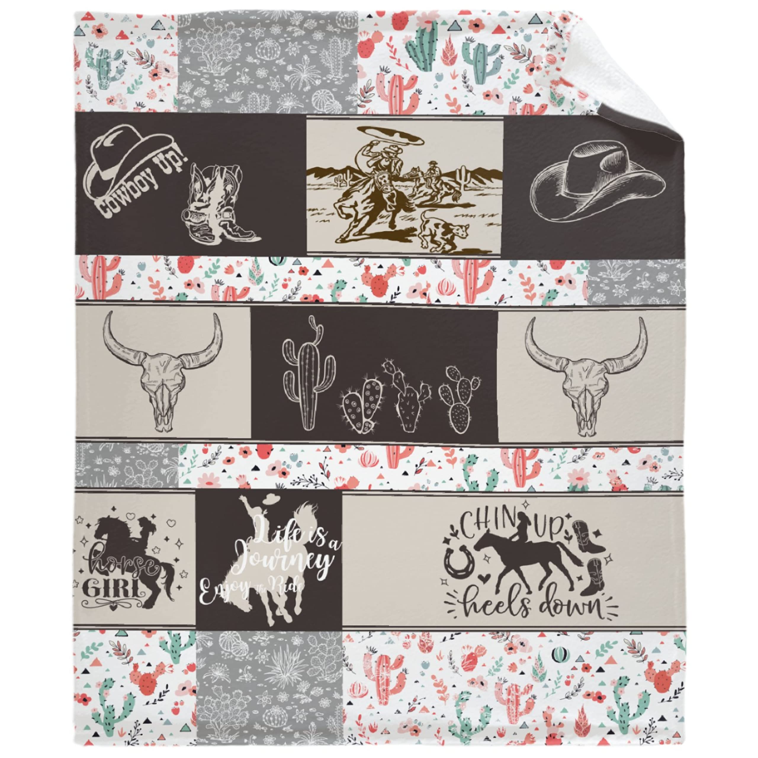 Soft Flannel Fleece Throw Blanket 120x90 Inch - Lightweight Cozy Bed Blanket for All Seasons | Western Horse & Cowboy Design | Perfect for Bedroom, Sofa, Couch & Family Use | Great Gift Idea for Home Decor