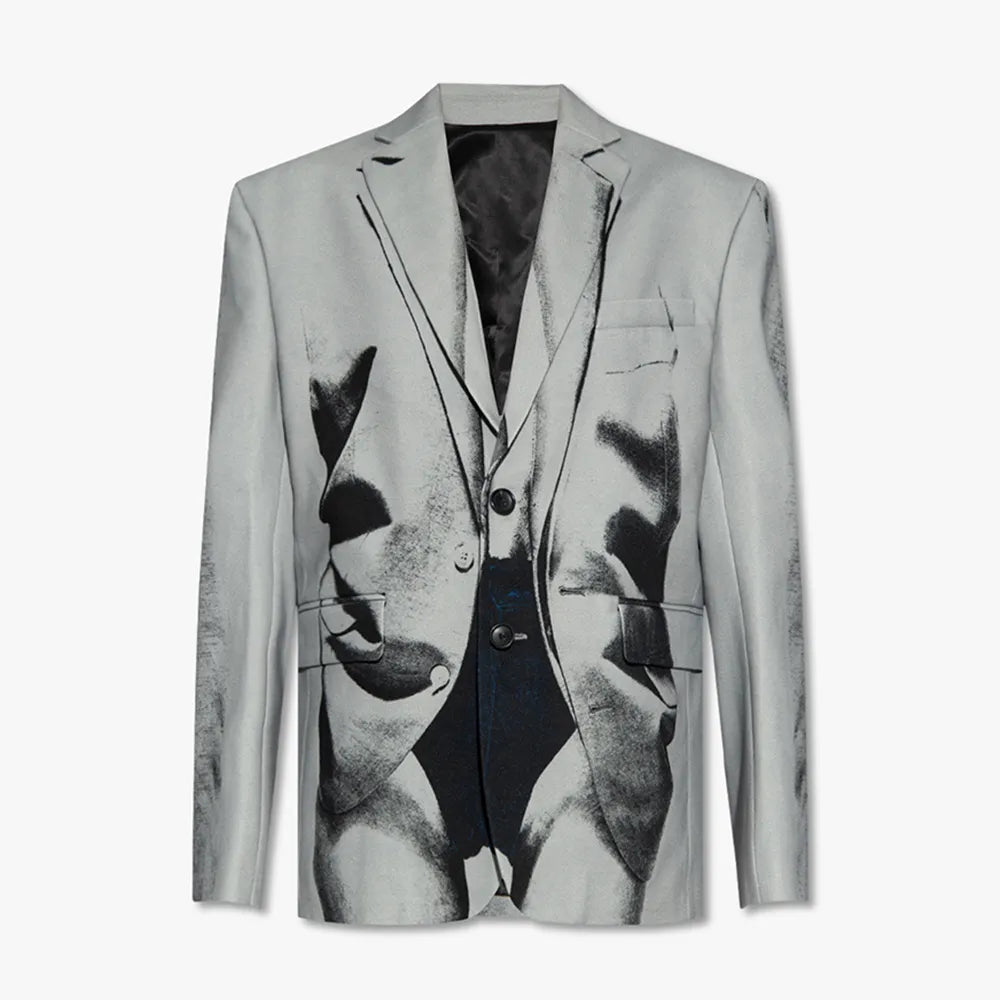 Stylish Abstract Print Blazer for Women - Notched Collar Long Sleeve Patchwork Button Jacket | Office Wear, Business Casual & Evening Outfits