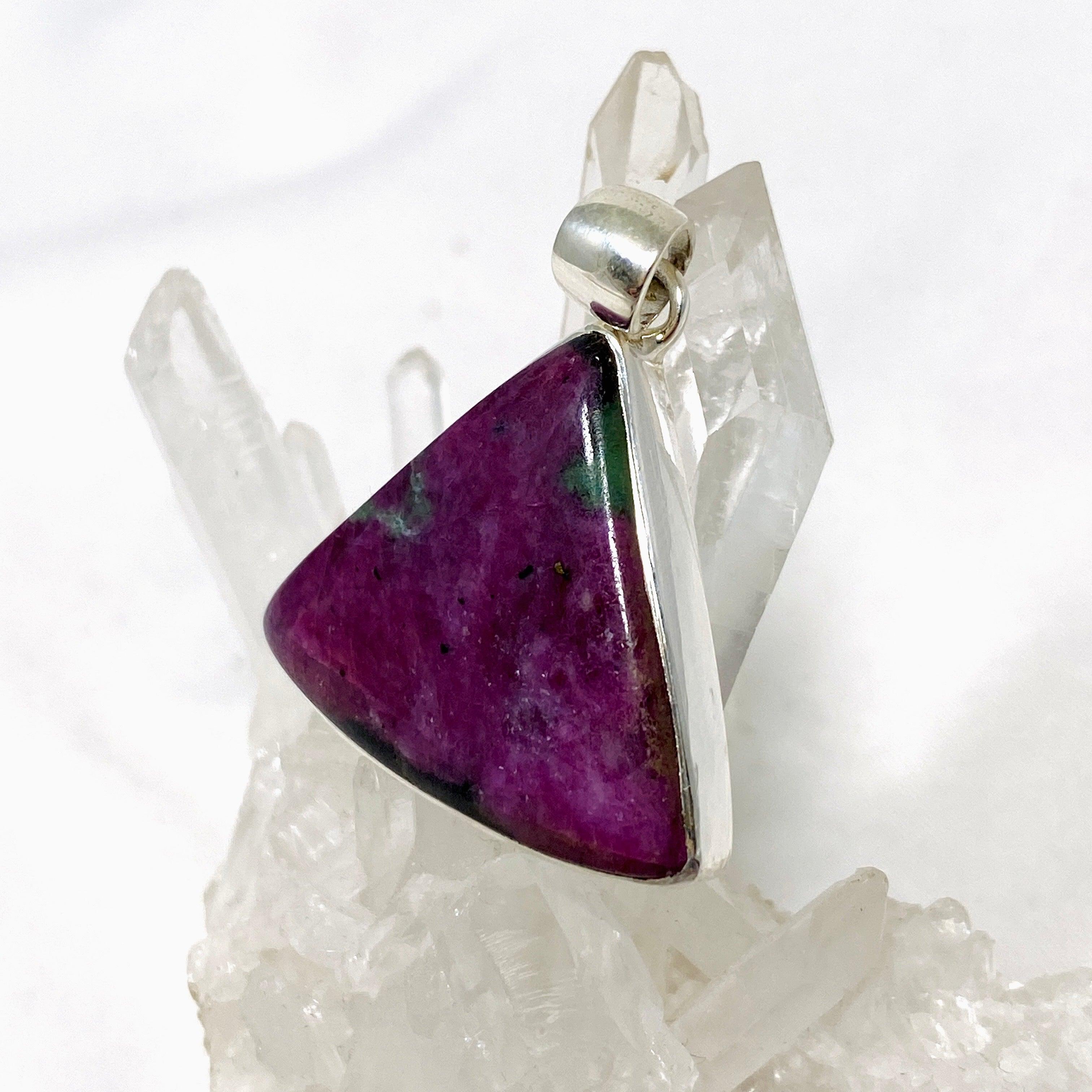 Natural Ruby in Zoisite Triangle Pendant Necklace - KPGJ4505 | Healing Crystal Jewelry for Meditation & Energy Balancing