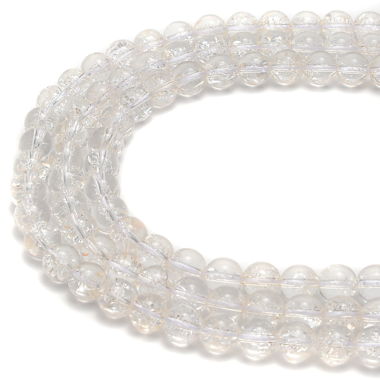 Clear Crackled Quartz Smooth Round Beads 6mm 8mm 10mm 15.5 Inch Strand - DIY Jewelry Making, Bracelet & Necklace Crafting Supplies for Women