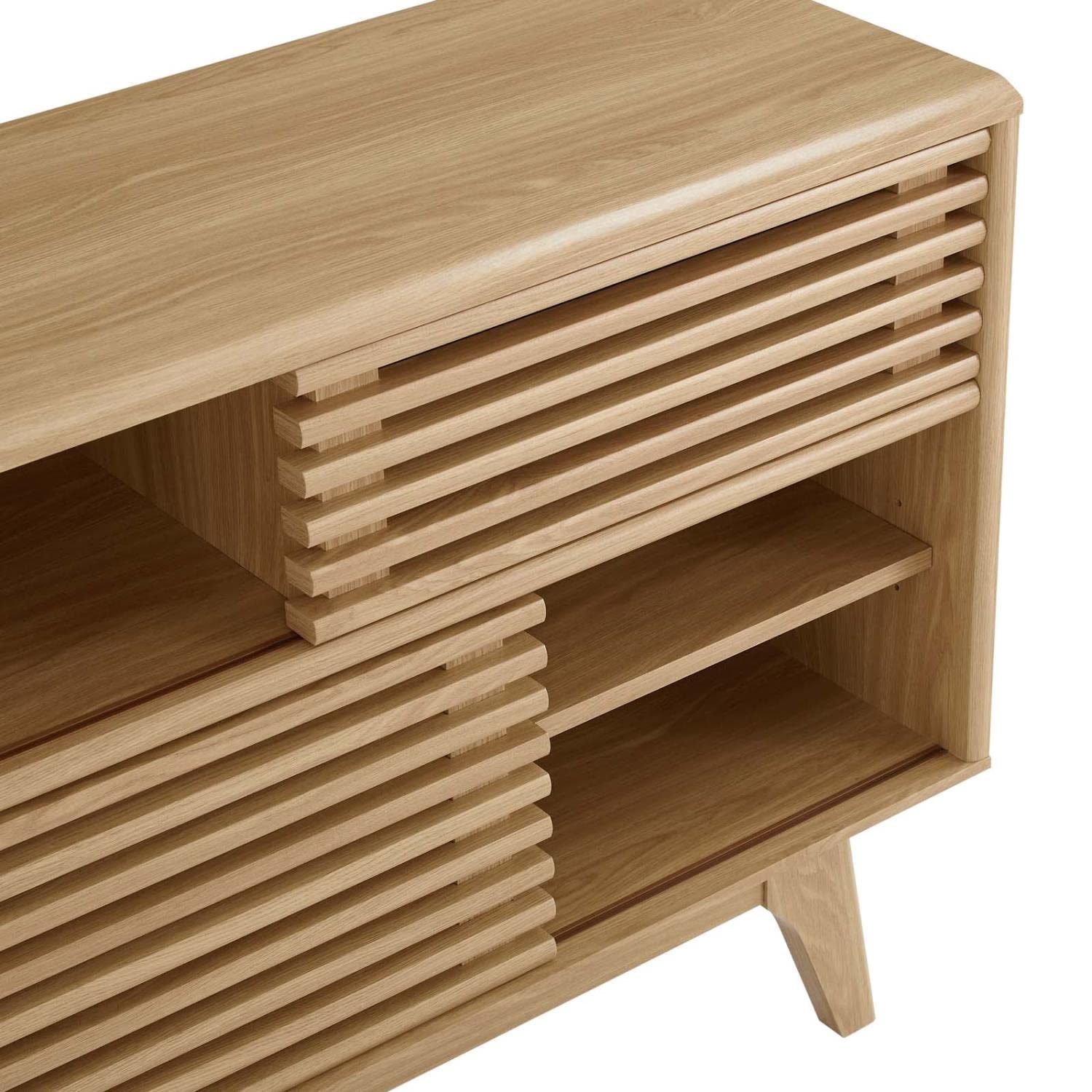 Modway Render Mid-Century Modern Two-Tier Oak Display Stand - Perfect for Living Room Shelving, Bedroom Decor & Office Organization