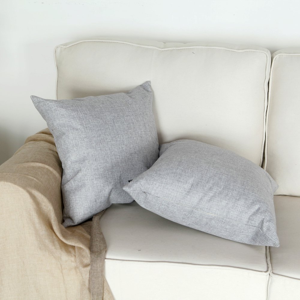Artcest Set of 2 Kids Decorative Burlap Linen Throw Pillow Covers 12x12 Inch - Soft Grey Square Cushion Cases for Sofa, Couch, Bed, Nursery & Playroom Decor
