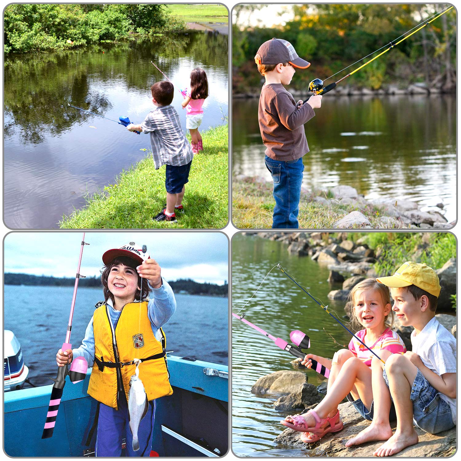 PLUSINNO Kids Fishing Pole Kit - Telescopic Fishing Rod & Reel Combo with Tackle Box | Portable Youth Fishing Gear for Boys & Girls | Perfect for Beginners, Outdoor Adventures & Family Fishing Trips