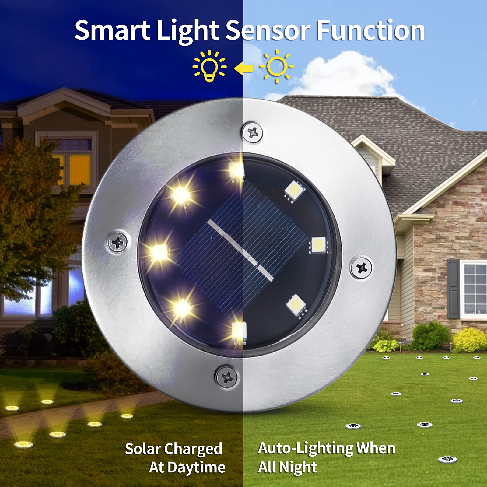 Aogist 12 Pack Solar Ground Lights - 8 LED Waterproof Outdoor Solar Garden Lights for Pathway, Yard, Walkway, Patio & Lawn - Warm White Landscape Lighting for Gardens, Driveways & Backyard Decor