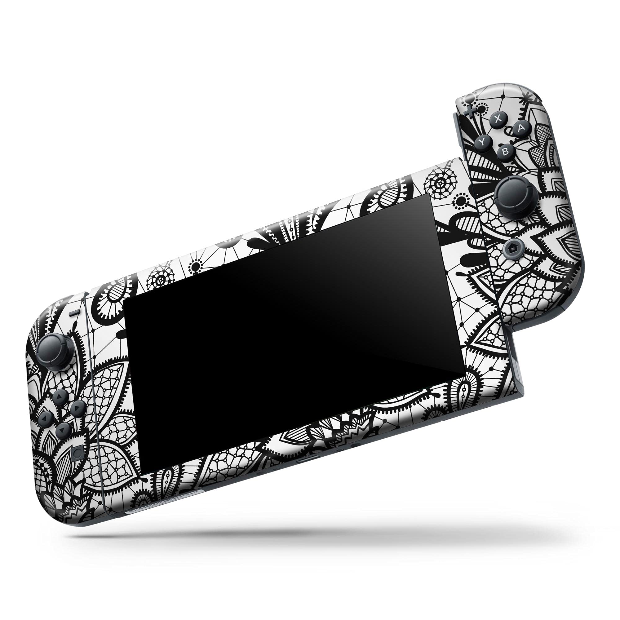 Nintendo Switch Lite Skin Decal - Black & White Geometric Floral Vinyl Wrap Cover | Scratch-Resistant, Removable Protective Cover | Perfect for Gaming, Travel & Personalization