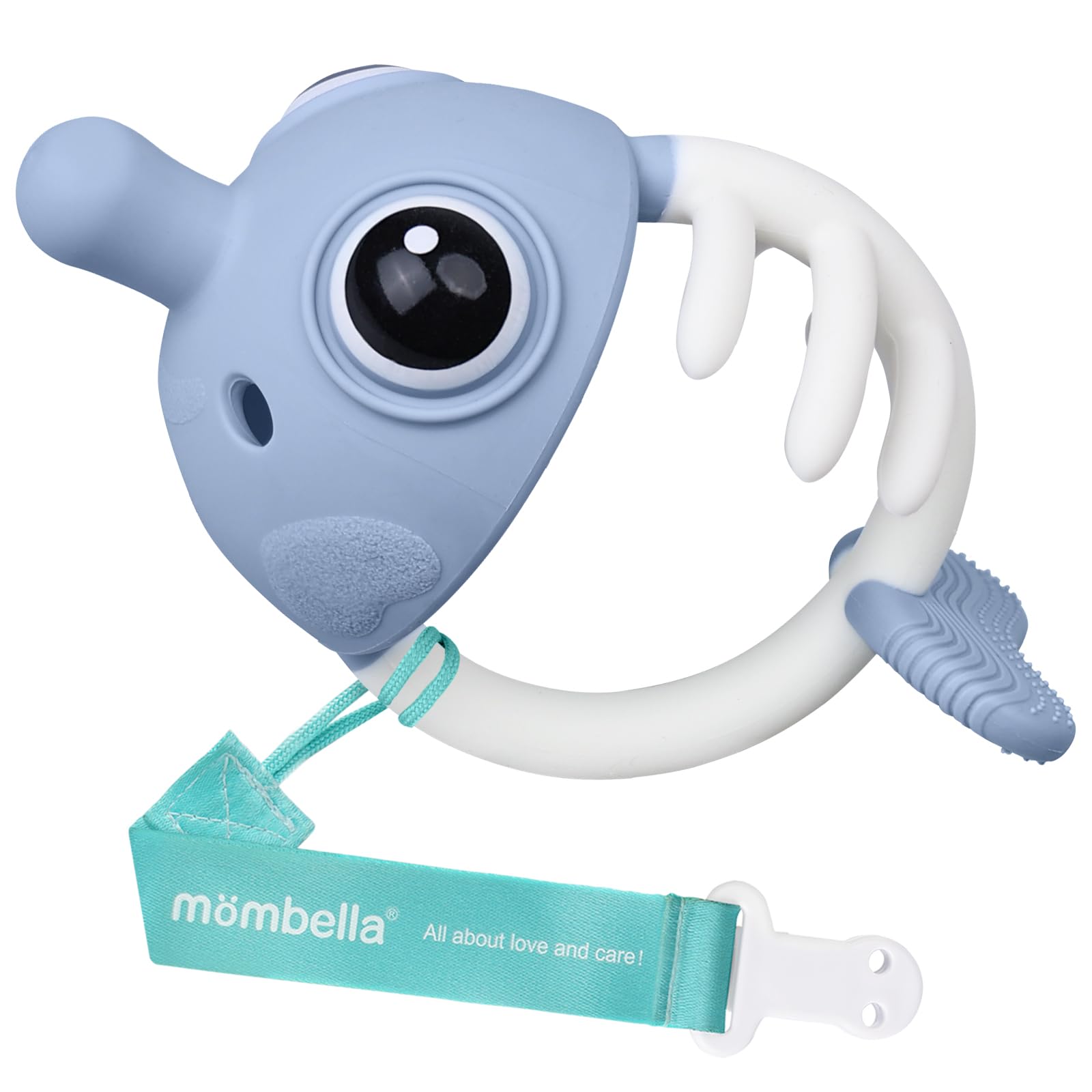 Mombella Soft Silicone Baby Teething Toys for 3-12 Months - BPA Free Clownfish Teether with Pacifier Clip | Soothing Infant Chew Toy for 6-9 Month Old Babies (Blue) | Perfect for Daycare, Travel & On-the-Go Teething Relief