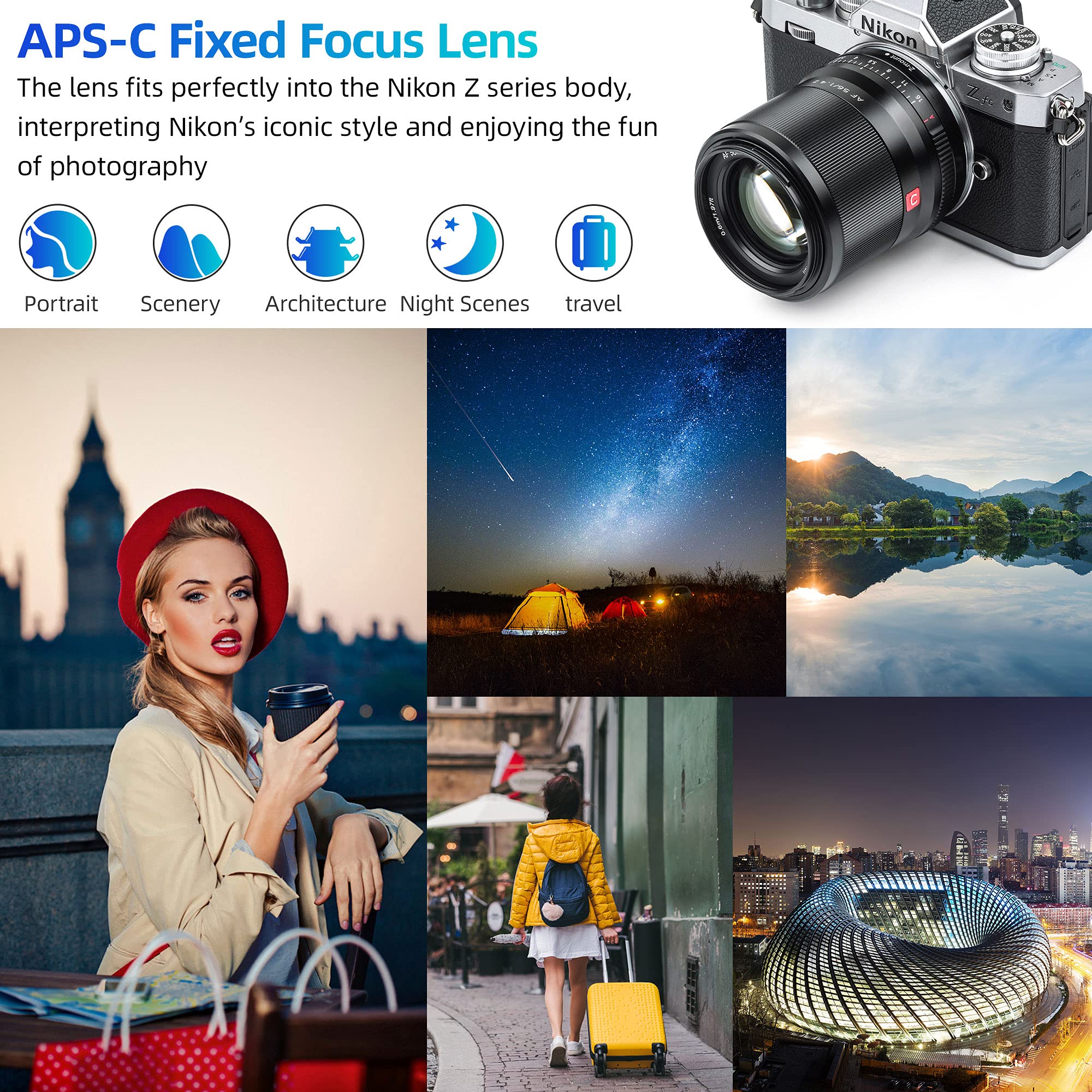VILTROX 56mm f/1.4 APS-C Prime Lens for Nikon Z Mount Cameras (ZFC, Z6, Z7 II) - Fast Auto Focus, Compact Portrait & Street Photography Lens - Black