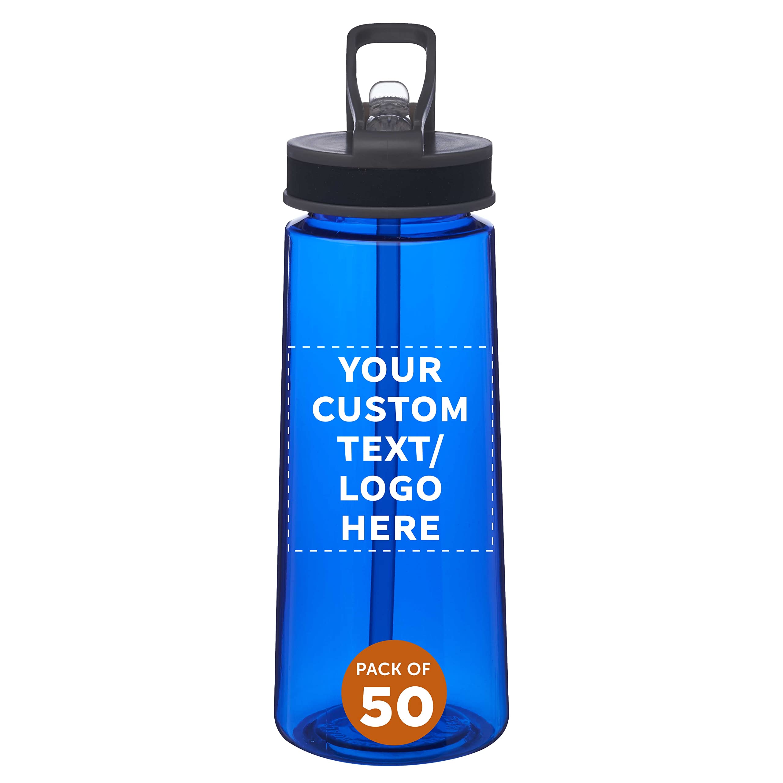 Custom 22oz Plastic Sports Water Bottles with Leak-Proof Lids & Straws - Bulk Pack of 50 Reusable Drinkware - Personalized Gym, Outdoor, Office & Home Use - Blue Sports Bottles for Athletes, Camping & Workouts