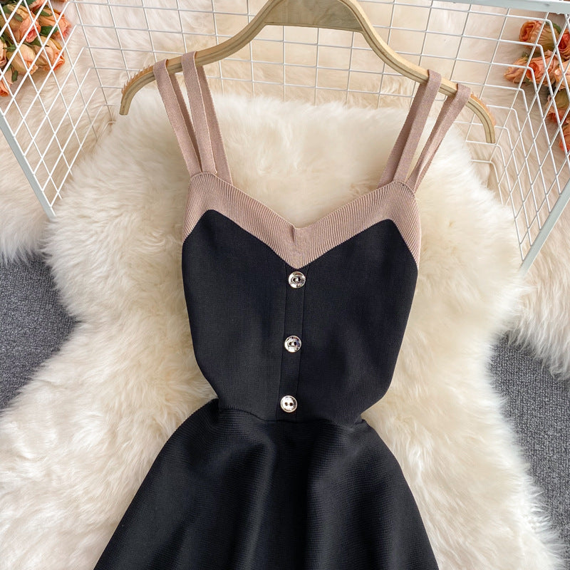 Retro Sexy V-Neck Summer Dress with Double Thin Shoulder Straps - Perfect for Beach Vacations, Date Nights & Casual Outings