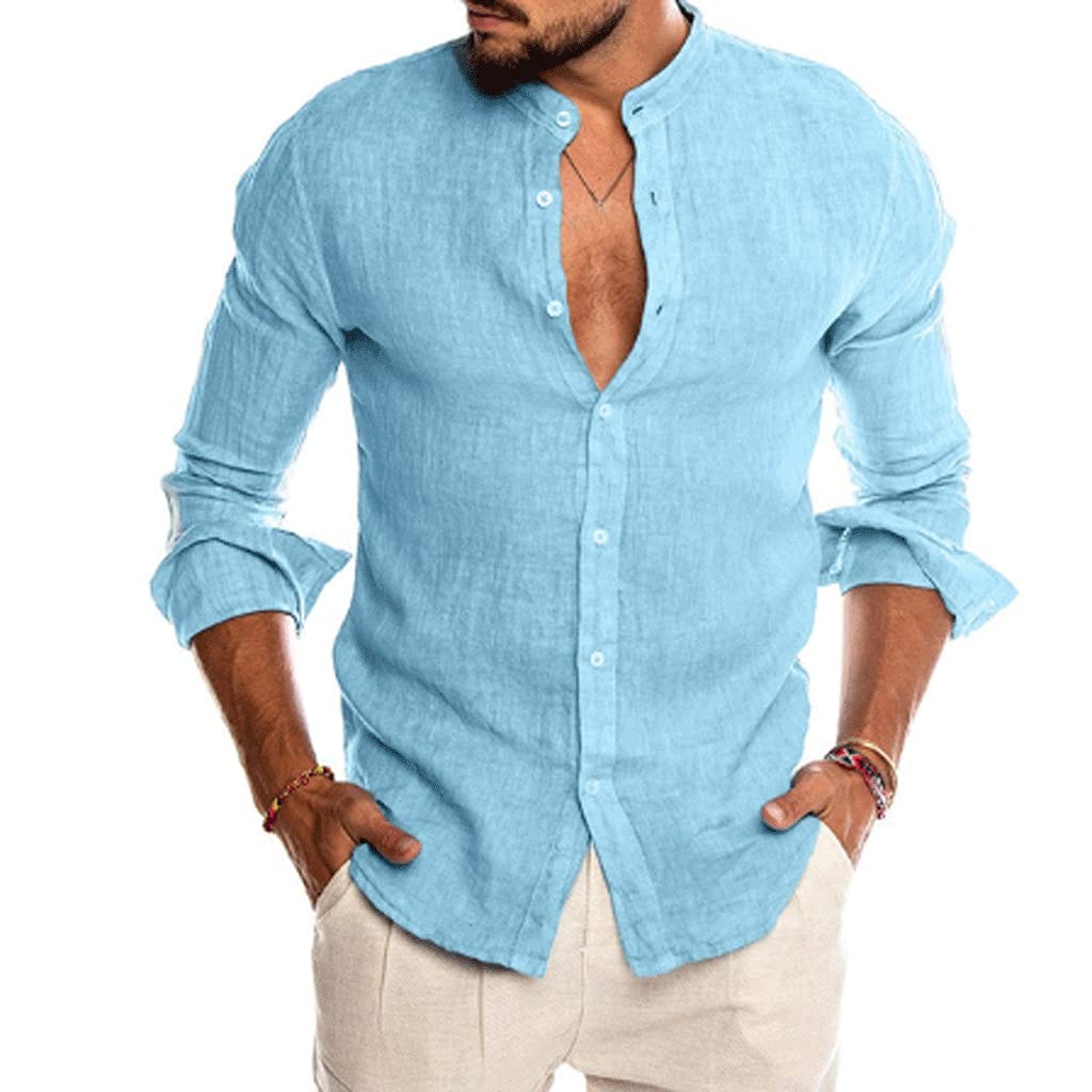 Premium Men's Casual Cotton Linen Shirt - Breathable Short Sleeve Loose Fit T-Shirt for Spring Summer Fall | Comfortable XX-Large Blouse for Outdoor Activities, Travel & Daily Wear (Color A)