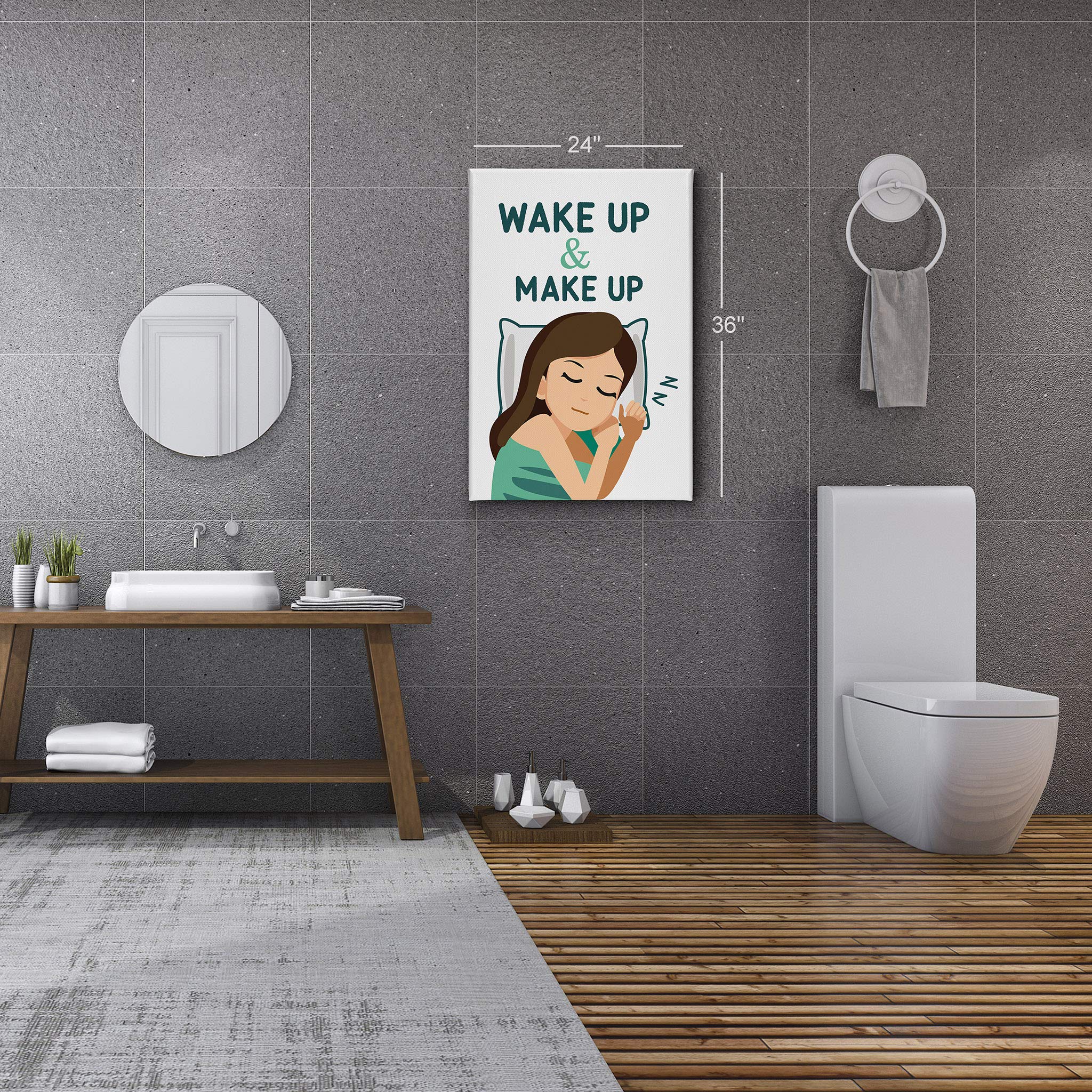 Smile Art Design Wake Up Make Up Canvas Print - Funny Bathroom Wall Decor, Nursery Wall Art, Home Decoration - Ready to Hang (22x15 inches, Made in USA) - Perfect for Bathrooms, Bedrooms, and Kids' Rooms