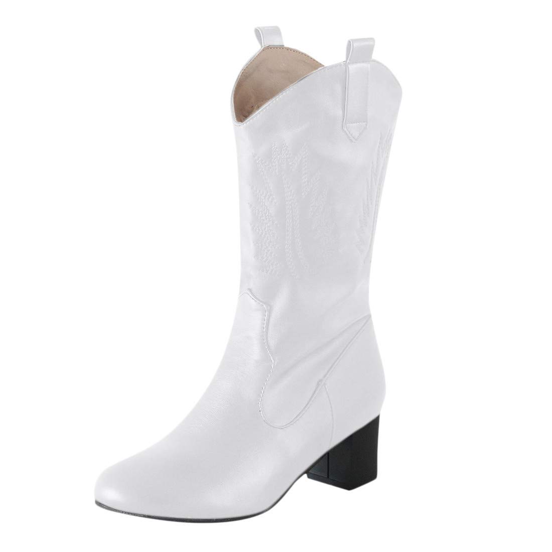 HeavKin Women's Vintage Western Cowboy Boots - Round Toe Solid Wedge Ankle Boots for Casual Wear, Country Dancing & Outdoor Adventures
