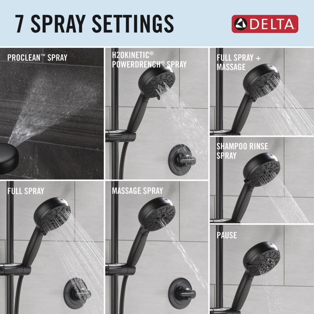 Delta Faucet ProClean Matte Black Hand Shower with Slide Bar - High Pressure Handheld Shower System for Bathroom & Spa Experience (Model 51584-BL) - Perfect for Relaxing Showers, Bathing Kids & Elderly Care